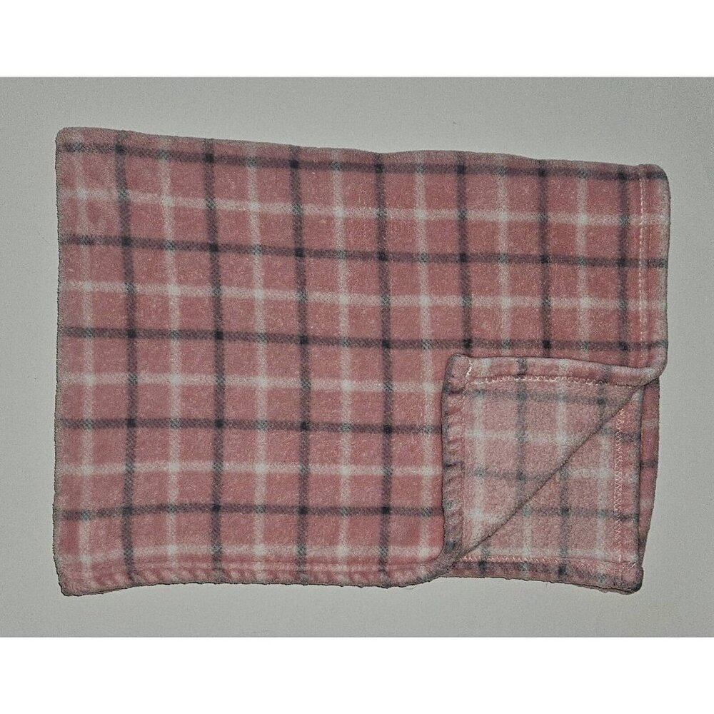 Pink Gray White Plaid Fleece Baby Blanket Lovey RN 36753 Allura